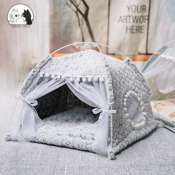 귀여운 공주 고양이 침대 접이식 고양이 텐트 개 집 침대, 새끼 고양이 바구니 침대, 귀여운 고양이 집, 홈 쿠션, 애완 동물 사육장 제품