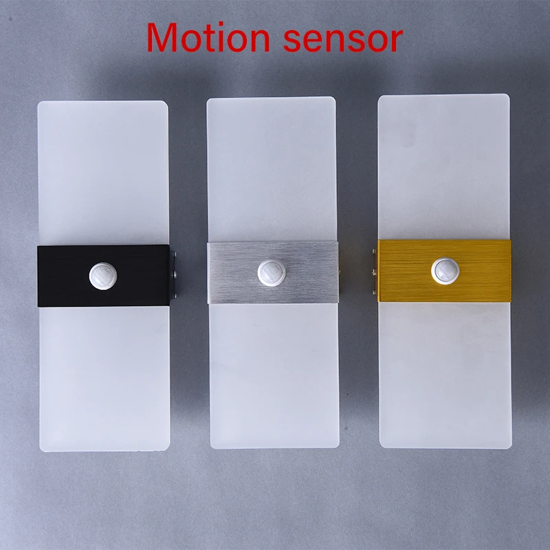 Motion sensor LED wall lamp Acrylic Brushed aluminum sconce light indoor home kitchen bedside bedroom living room decoration wall light with switch