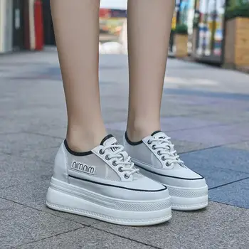 

CINESSD Microfiber Casual Shoes Women Sneakers Breathable High Heel 2020 Spring Chunky Sneakers Women Shoes Solid Ladies Shoe 34