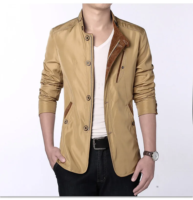Men Blazer Casual Spring and Autumn Business Casual Coat Stand Collar Outwear Men's Fashion Clothing Suit Jacket Polyester 2021