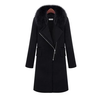 

winter coat women winter dress faux fur collar long brand wool coat woolen cloth coat lady's coat blake black long