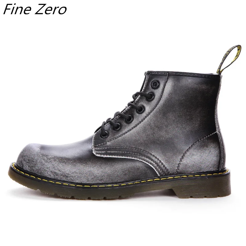 Мужские ботинки из спилка высокого качества; Брендовые мужские зимние ботинки; ботильоны в байкерском стиле; удобные ботинки - Цвет: Gray-no plush 02