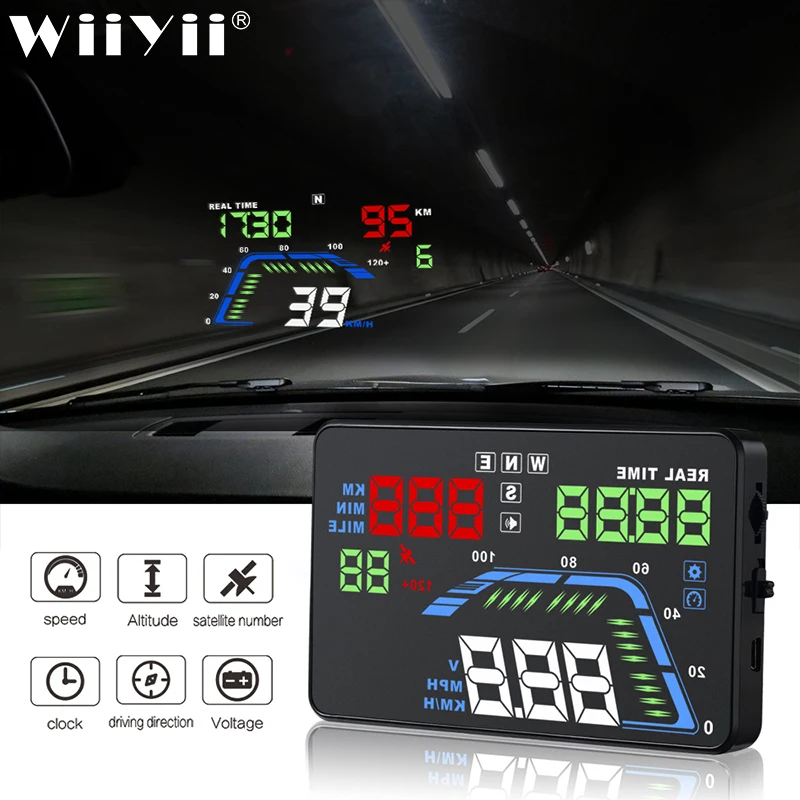 

mirror Q7 hud OBD2 display car GPS Digital Speedometer Windshield Projector Overspeed Engine fault Alarm Auto Accessories