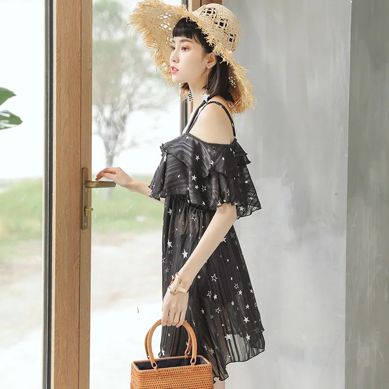 

Off-Shoulder Bikini Sexy Camisole off-Shoulder Dress-Holiday Swimwear South Korea New Style Star Students Bathing Suit