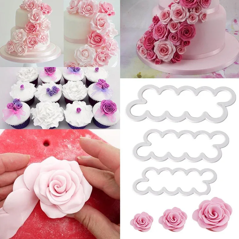 

Botique-3 pcs Cookie Cutter Rose Petal Sugarcraft Molds A Patisserie Stamp For Decoration Cakes Sugar Craft Pastry Fondant Cake