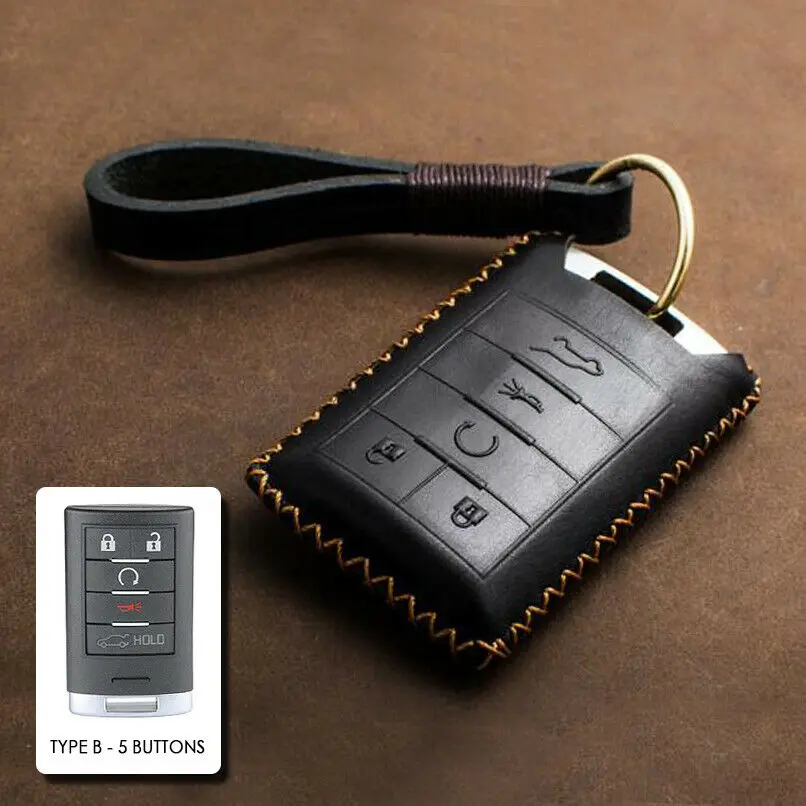 Type B - Black Brown Чехол для автомобильного ключа из натуральной кожи с дистанционным управлением для CADILLAC Escalade CTS XTS DTS SLS квадратный магазин Подарочный держатель для ключей сумка - Название цвета: Type B - Black Brown