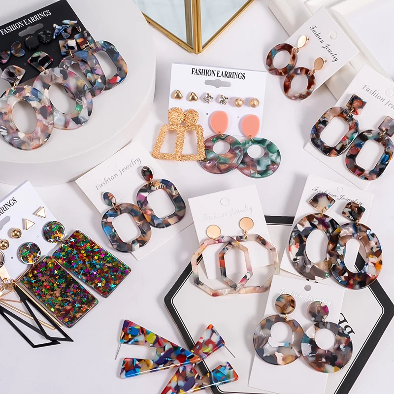 New Geometric Large Acrylic Hoop Earrings for Women Fashion Statement Resin Dangle 2020 Trend Brincos Wedding Jewelry | Украшения и