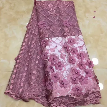 

African Stones 3d Lace Fabric 2019 High Quality Lace French Net Embroidery Tulle beads Lace Fabrics For Nigerian Party Dress