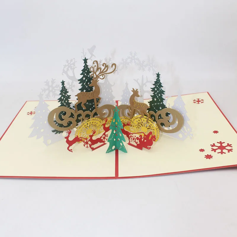  10pcs Christmas Deer Tree 3D Pop UP Cards Gift Postcard with Envelope Xmas Invitation Greeting Card - 4.00029E+12