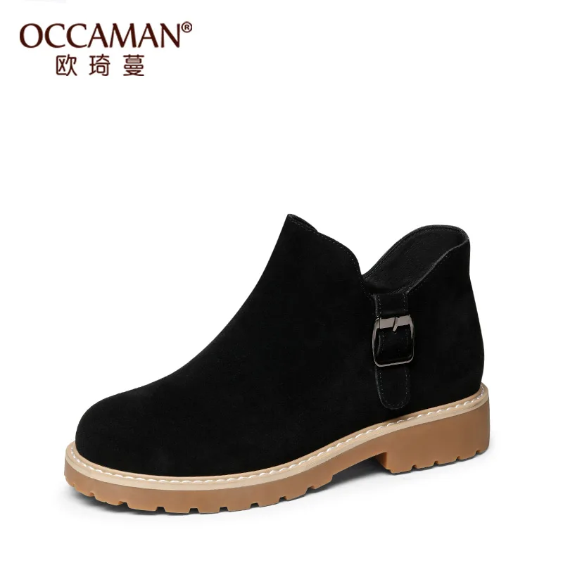 

OCCAMAN European Style Genuine Cow Suede Buckle Footwear Zipper Closure Women Short Boots 63158