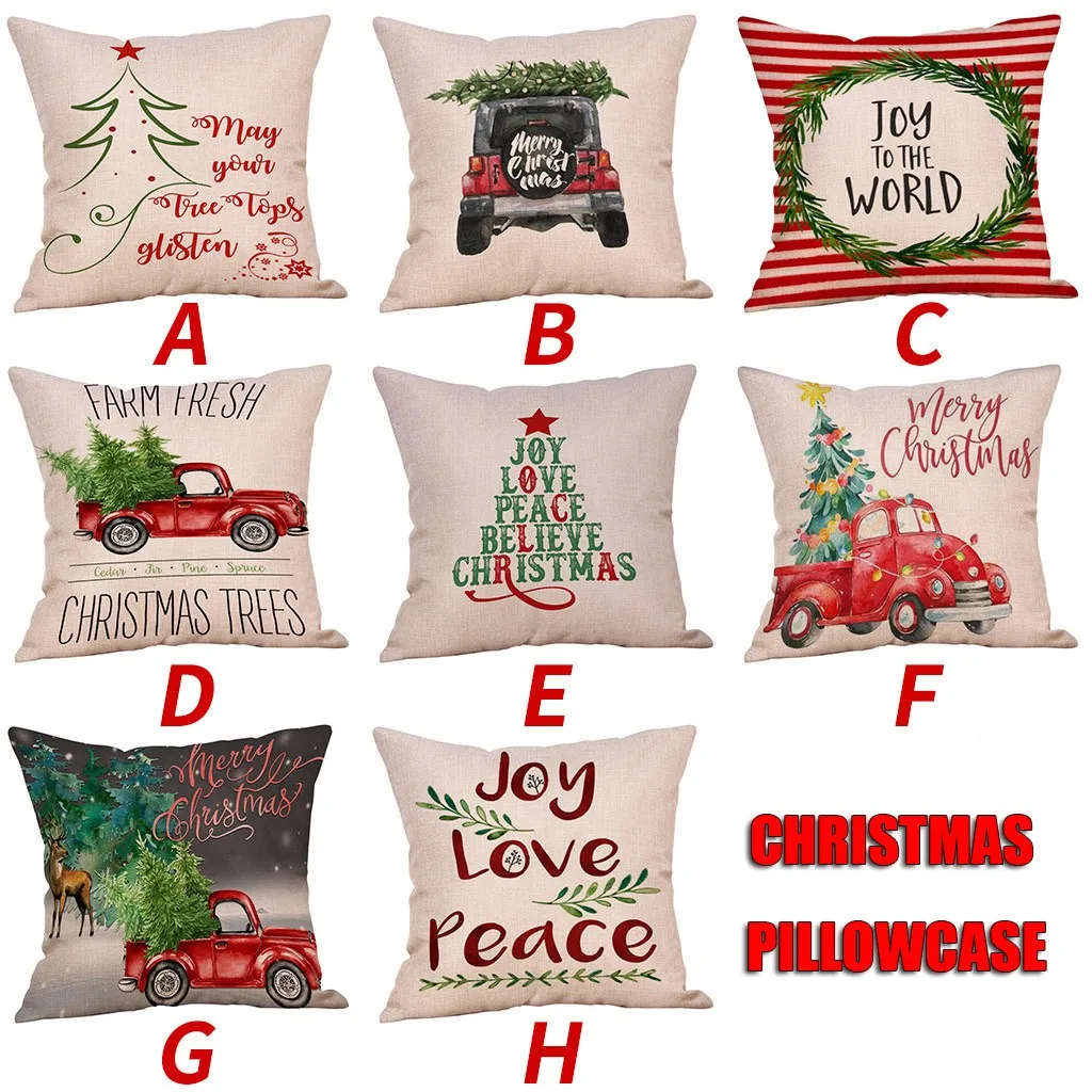 

2019 New Merry Christmas Pillow Cases Cotton Linen Sofa Cushion Cover Home Decor