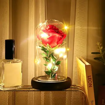 

Eternal Soap Rose Plastic Dome LED Night Light Table Ornament Decor For Mother's Day Birthday Romantic Girl Valentines Day Gift