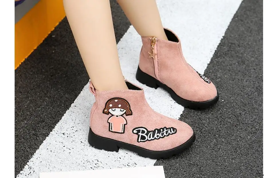 Winter Girl Shoes Soft Princess Shoes Short Boots Baby Shoe Cartoon Children Snowfield Leather Martin Boots Children Shoes