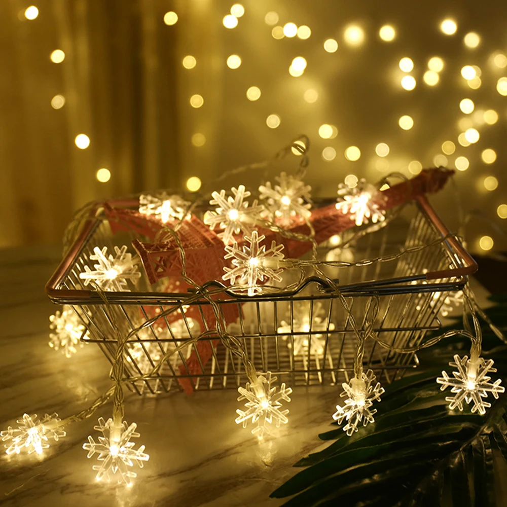 

LED Snowflake String Lights Snow Fairy Garland Decoration for Christmas tree New Year Room Valentine's day Battery Plug Operated