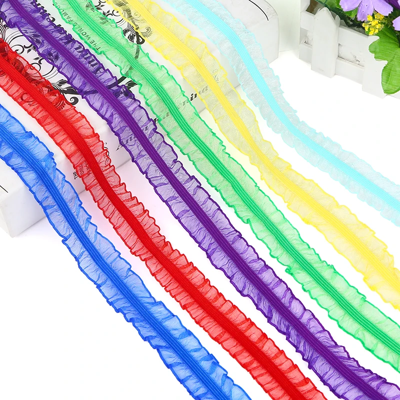Pleated Trim Picot Edging Grass Green Cotton Fabric