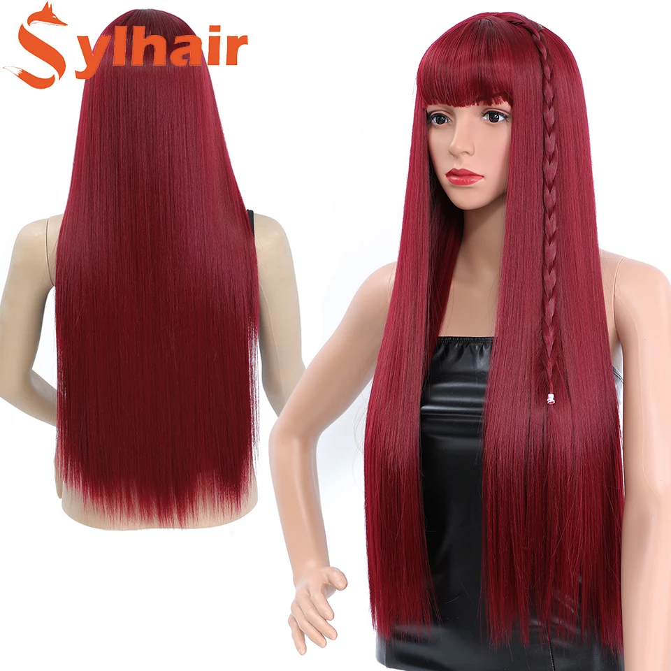 Wigs with Bangs for Women Synthetic Hair 32 Inch Super Long Straight Wig with Fringe for Ladies Cosplay Party Fancy Dress Daily synthetic long straight hair natural wigs for women grey brown wig with bangs ladies cosplay halloween party casual female wig