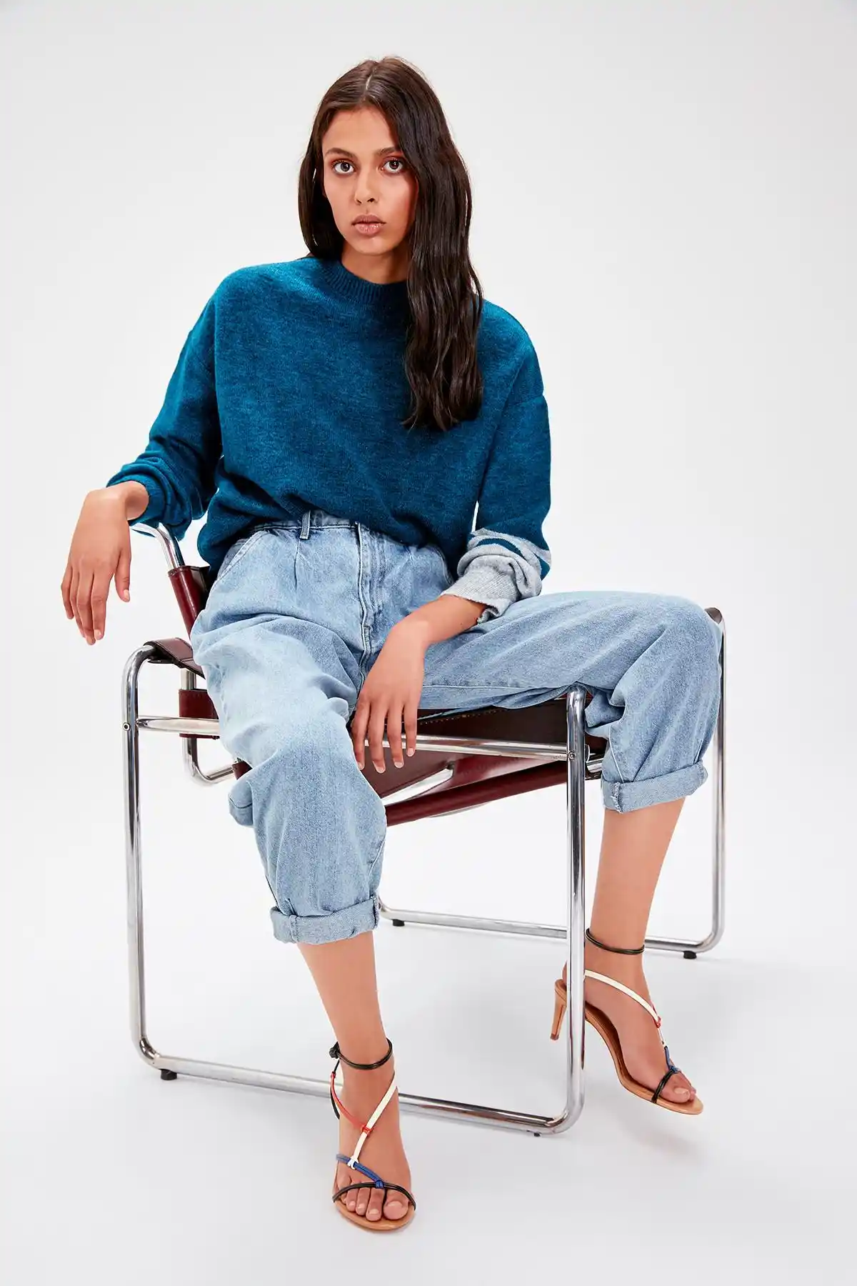 trendyol petrol sleeve detail sweater twoaw20kz0101