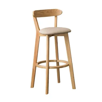 

Solid Wood Bar Stool Backrest Chair Nordic Table And High Modern Minimalist