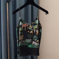 2020 National Style Spring Summer Women Sexy Spaghetti Strap Tank Top Vintage Print Camis Femme chiffon V Neck Tops S808 - Image 2
