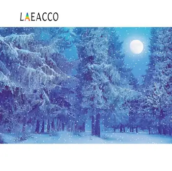 

Laeacco Winter Dreamy Forest Tree Snow Freeze World Snowflake Moon Scenic Photo Background Photography Backdrop Photo Studio