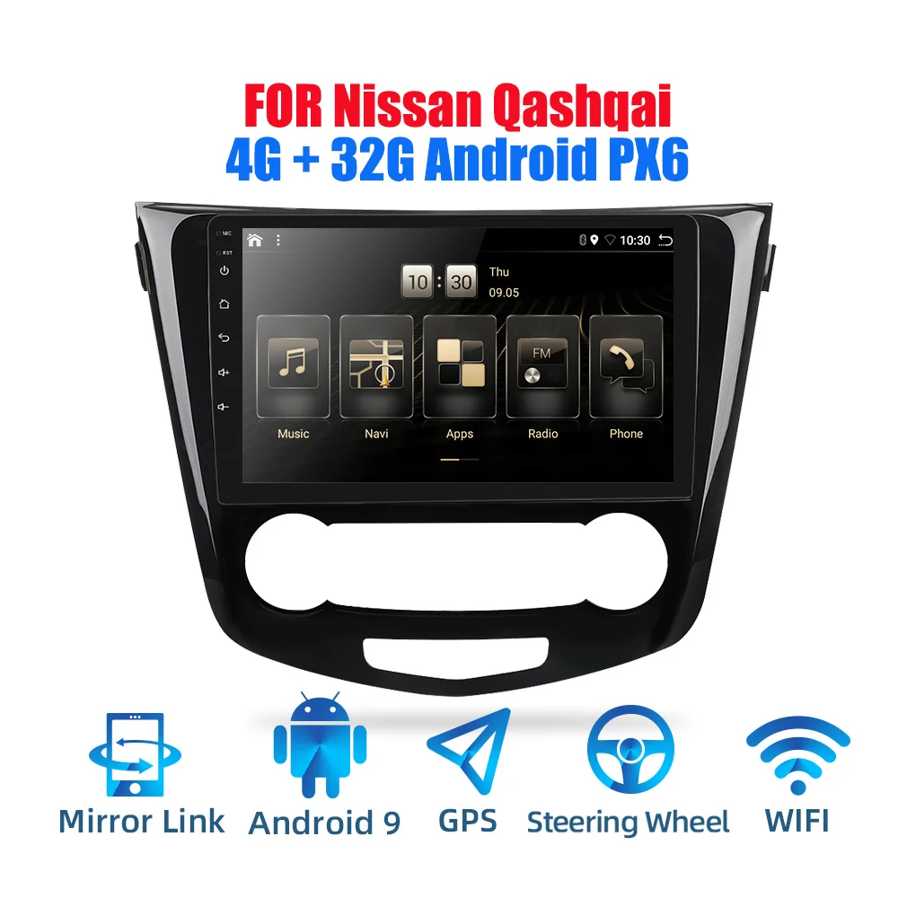 2din Android 9,0 Ouad Core PX6 Автомагнитола стерео для Nissan Qashai/X-Trail gps Navi Аудио Видео плеер Wifi BT HDMI DAB+ 4G+ 32G - Цвет: Nissan Qashqai