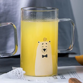 

Large Capacity Juice Transparent Glass Mug with The Handle Creative Cute Milk Mug Personalized Home Office Coffee Cup MM50MK