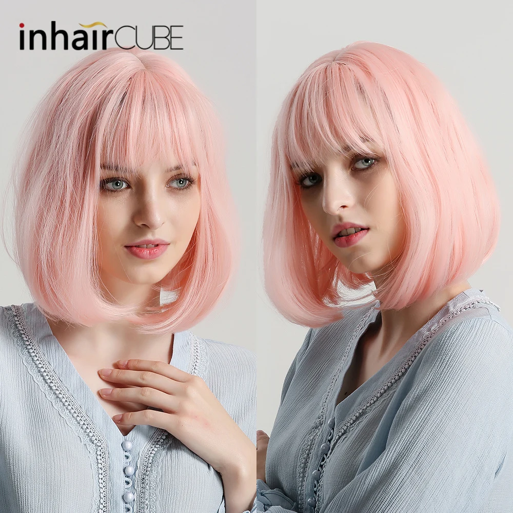 Inhaircube парик из прямых синтетических париков 12 дюймов женский розовый