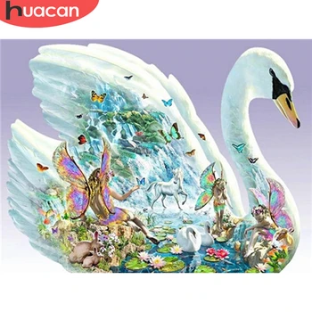 

HUACAN Full Square Round Diamond Embroidery Waterfall Painting Swan Mosaic Sale Animal Needlework Handmade Gift