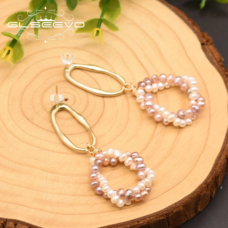 GLSEEVO Natural Pearl Drop Earings Handmade Geometric Dangle Earring For Women Wedding Fashion Jewelry Aretes De Mujer GE0854 | Украшения и