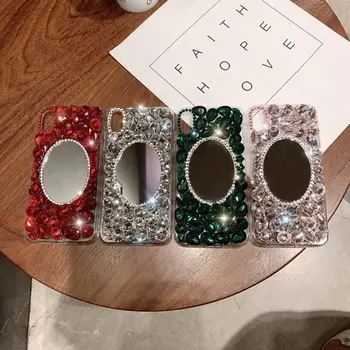 

Luxury Rhinestone with Mirror Apple 11 XSMAX Mobile Phone Case for Iphone 6S 7 8plus Fashion Makeup Mirror XR