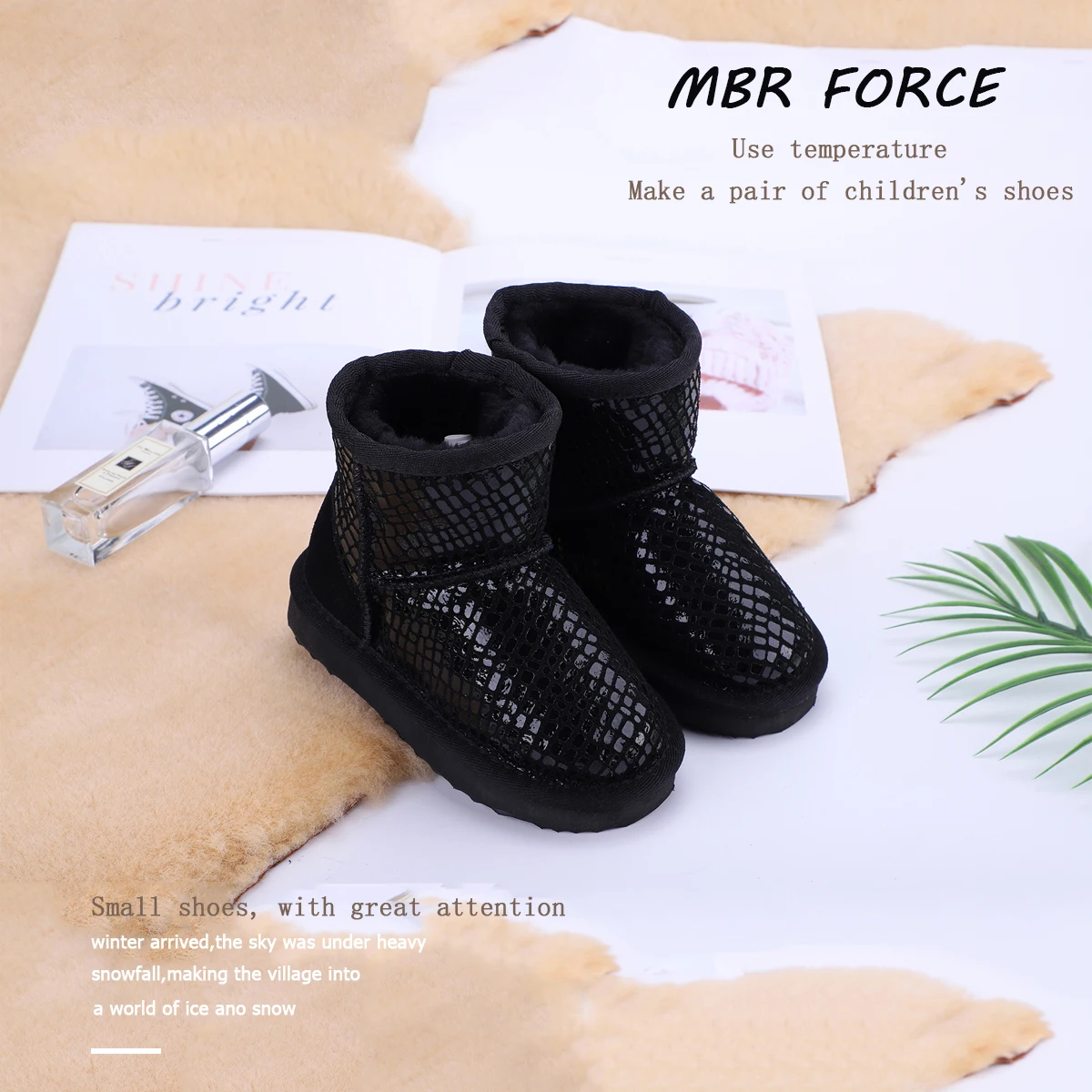 MBR FORCE 2020 New winter childrens snow boots boys girls Genuine leather ankle boots warm and Waterproof plush children shoes