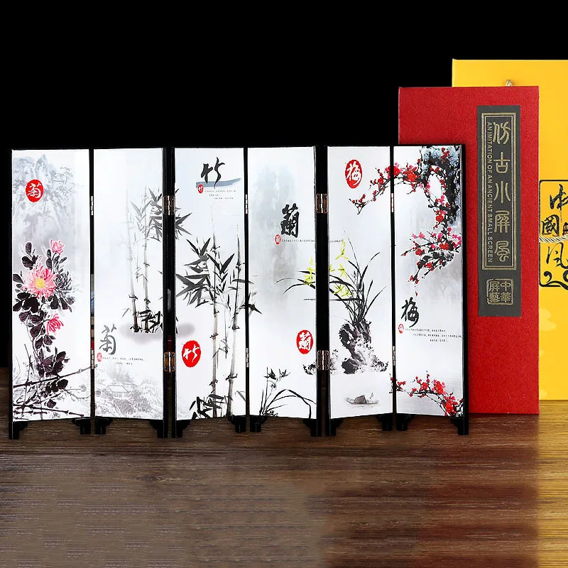 Настольные украшения складной экран s китайские декоративные украшения античный лак Мини складной экран перегородки деревянные искусства
