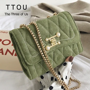 

Elegant Women Flap Bag Designer Quality Velvet Shoulder Bag Faxu Pearl Hasp Solid Color Crossbody Messenger Bags Bolsa Feminina