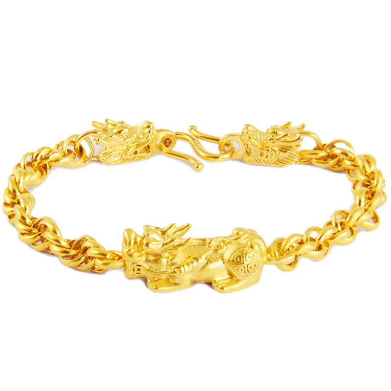 Вьетнамский песок золотые браслеты для мужчин лаконичная Мода удача Благоприятный Pixiu дракон браслет дизайн Роскошные ювелирные изделия