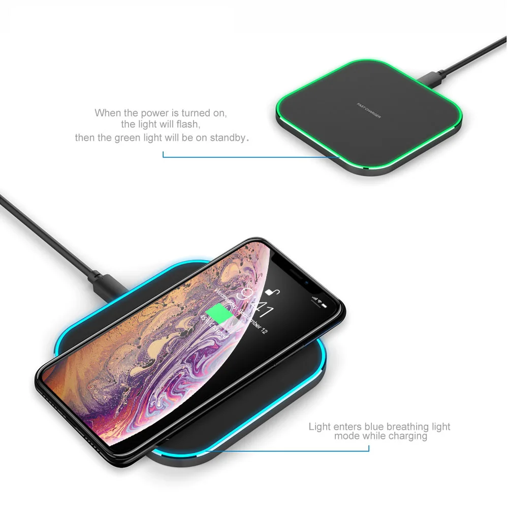 Быстрая Беспроводная зарядная панель 15 Вт для iPhone 11 Pro XS Max XR X 8 Quick Qi Беспроводная зарядная док-станция для samsung Xiaomi huawei