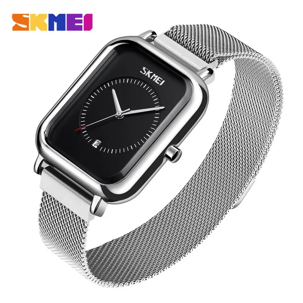 silver-black SKMEI Брендовые женские часы с браслетом квадратные наручные часы из нержавеющей стали с кристаллами женская одежда женские кварцевые часы 9207 - Цвет: silver-black