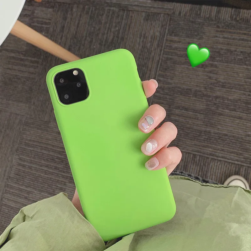 Глянцевый флуоресцентный зеленый чехол для телефона Iphone 11 Pro Max X Xr Xs 6 7 8 Plus Простой