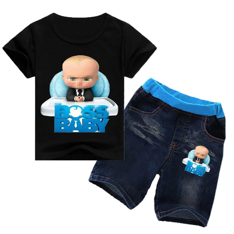 Summer Boys Sports Suit Baby T-shirt Jeans Denim Shorts 2pcs Set Kids Clothes Sets Toddler Girls Clothing Suits | Детская одежда и