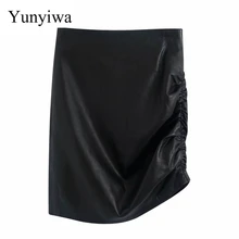 Женская винтажная плиссированная мини-юбка с боковым украшением из искусственной кожи Faldas Mujer, Женская Повседневная облегающая юбка с молнией сзади Vestidos