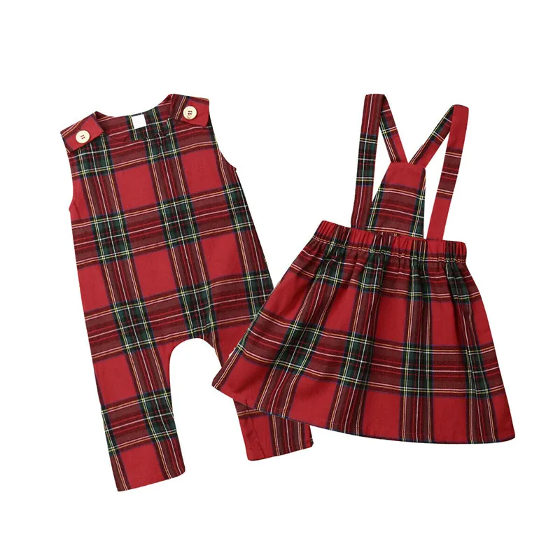 

Baby Girl Sister Match Christmas Romper Sling Dress Red Plaid Xmas Outfits