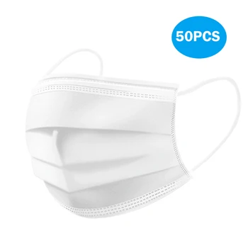 

50PCS White Face Mouth Mask 3 Layer Non-woven Fabric Disposable Face Mask PM2.5 Respirator Breathable Dustproof Mouth Nose Cover