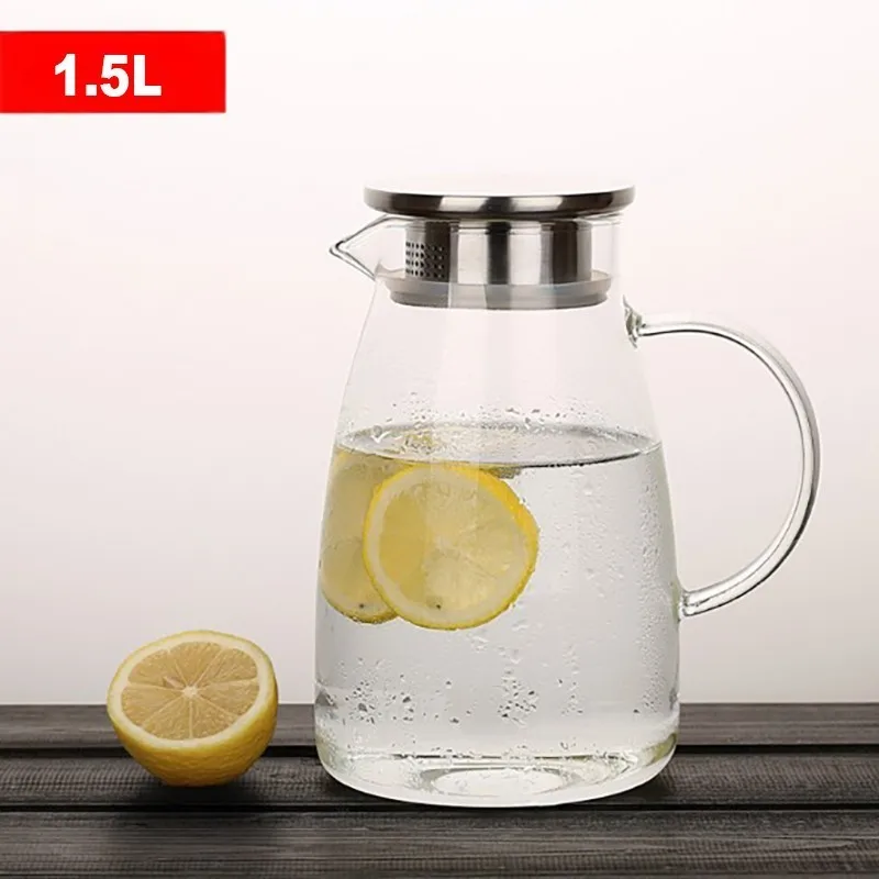 Высокое качество термостойкий холодостойкий стеклянный чайник может нагреваться чайник летний чайник Контейнер для сока кувшин - Цвет: 1.5L