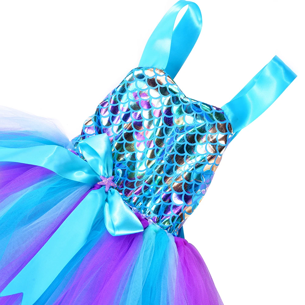 Little Mermaid Princess Dresses for Girls Kids Tutu Dress for Mermaid Birthday Party Costumes Halloween Clothes Set for Children