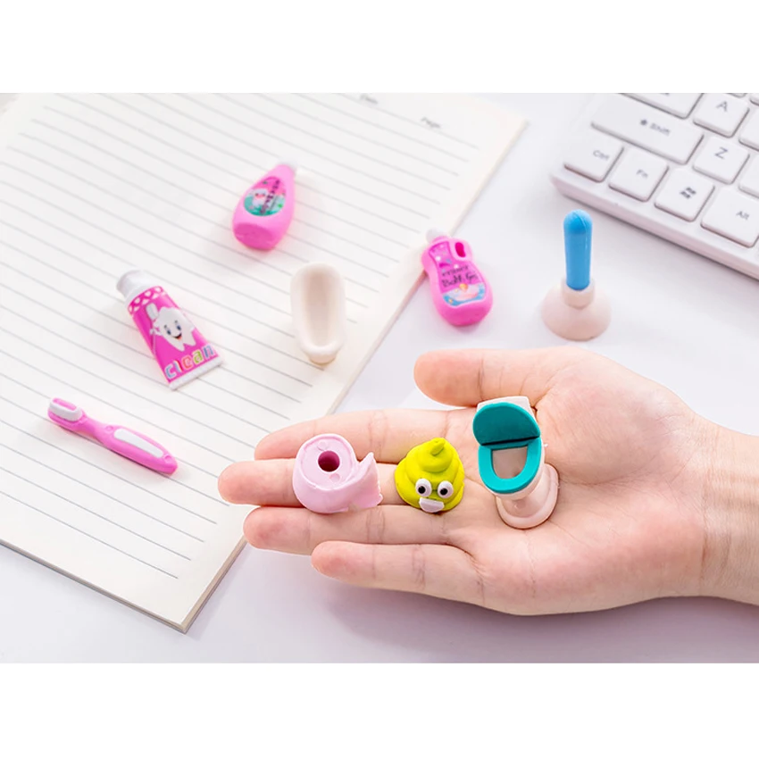

1set/lot Cute Play Bathroom Series Rubber Eraser School Kids Stationery Writing Drawing Student Gift