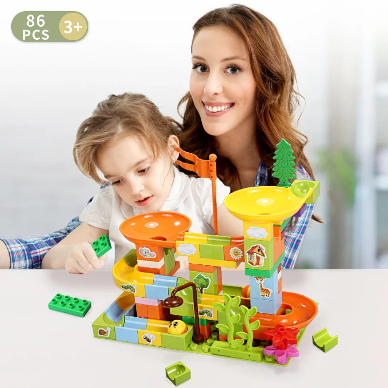 

86PCS Track for Race Run Ball Funnel Slide Large Building Blocks for DIY Bricks Educational Toys for Children Baseplate