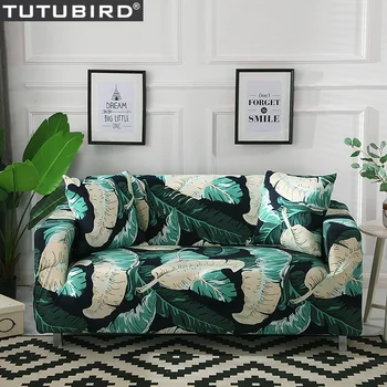 

Leaf print Stretch Tight Sofa Cover with pillow case pastoral Couch Cover Knitted Fabric Anti-Slip Flexible Slipcover