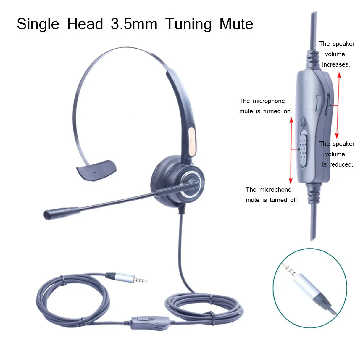 3 5mm USB Headset Handsfree Headphones with Noise Cancelling Mic Adjustable Call Tuning Mute Control for Call Center PC Computer