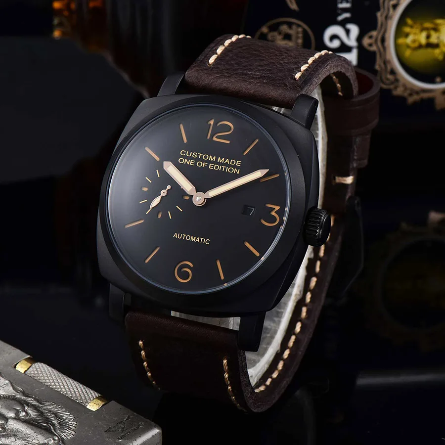 

watch men automatic watch mechanical watch date waterproof Luminous stainless steel pvd Leather 47MM NH222