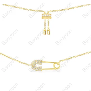 

Baoyocn Fashion Design 925 Sterling Silver Yellow Gold Color Safety Pin Pendant Necklace Simple Adjust Clavicle Chain Jewelry