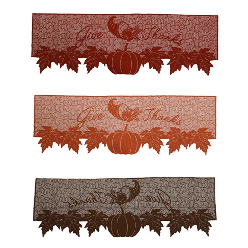 

Maple Leaf Pumpkin Pattern Fireplace Scarf Thanksgiving Lace Mantel Cover For Home Fireplace Decoration